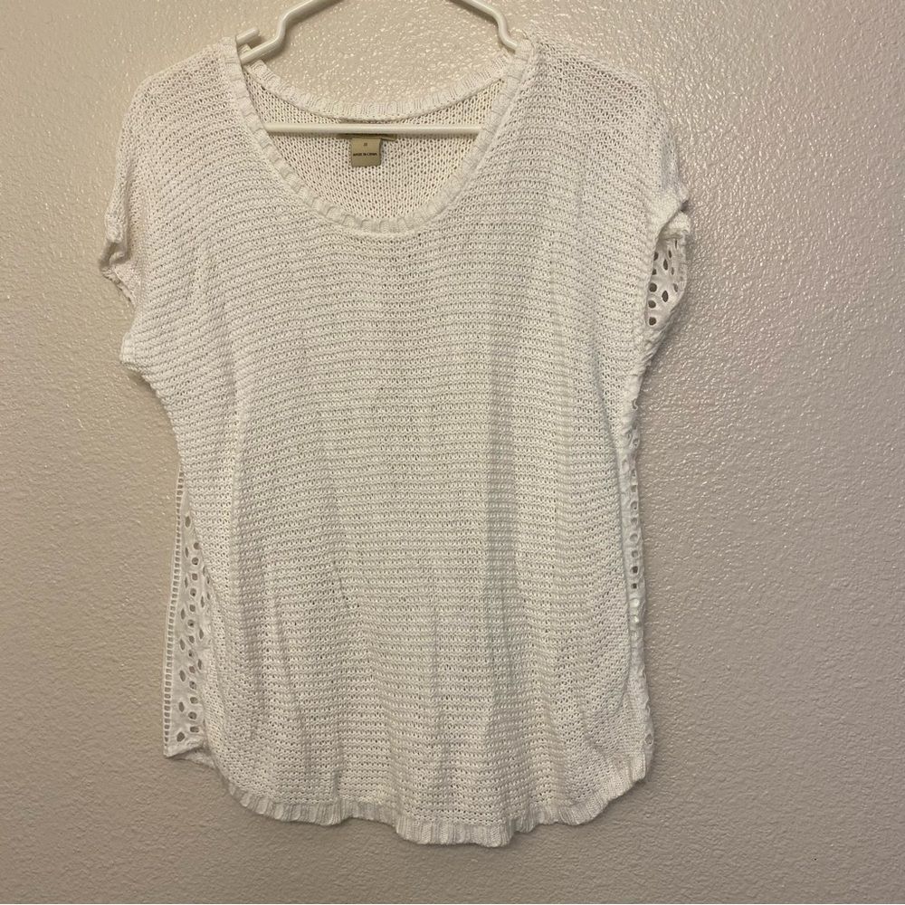 Lucky Brand boho white top blouse Crochet Eyelet embroidered open knit lace S